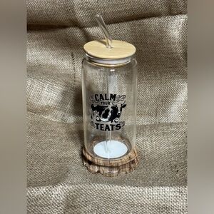 18oz Glass Milk Bottle with Bamboo Lid and Glass Straw